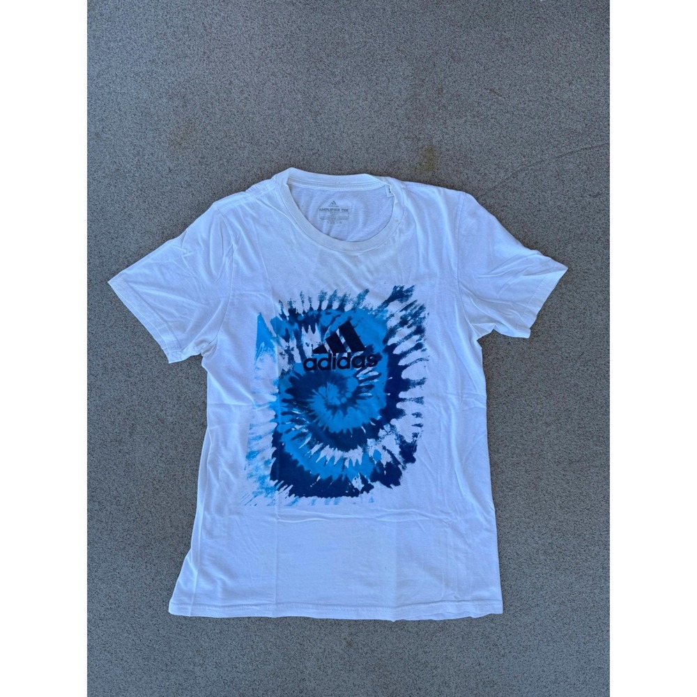 Adidas Amplifier Mens Small T-Shirt - White Blue Tie Dye Graphic Tee